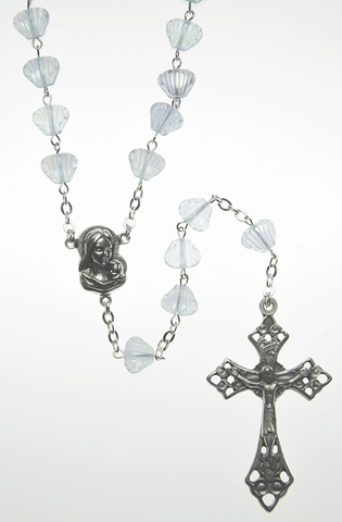 Glass Rosary with Clear glass shell shaped beads - RM92A-15