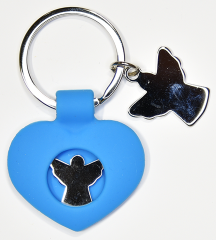 Blue silicone and stainless steel keychain - Guardian Angel