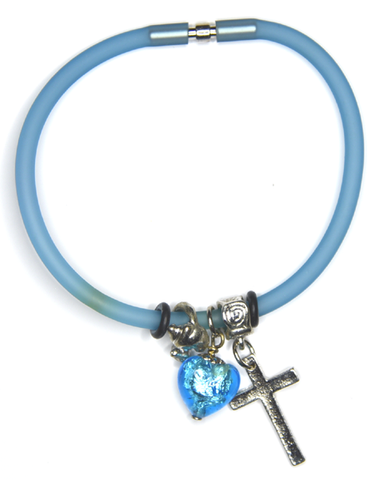 Blue Silicon bracelet - genuine AQUA Venetian Murano glass Heart