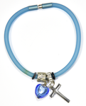 Blue Silicon bracelet - genuine SAPPHIRE Venetian Murano glass Heart