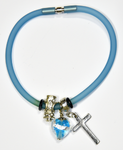 Blue Silicon bracelet - genuine SILVER LEAF&AQUA Venetian Murano glass Heart