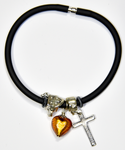 Black silicon bracelet with genuine BRONZE Venetian Murano glass Heart