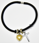 Black silicon bracelet with genuine GOLD LEAF Venetian Murano glass Heart