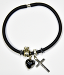 Black silicon bracelet with genuine SILVER LEAF&BLACK Venetian Murano glass Heart