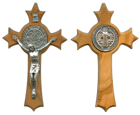 St. Benedict's shaped Olive wood Cross - Croix en bois d'olivier en forme de Saint-Benoît - Cruz de madera de olivo en forma de San Benito - 75 mm / 2.75" Made in Italy
