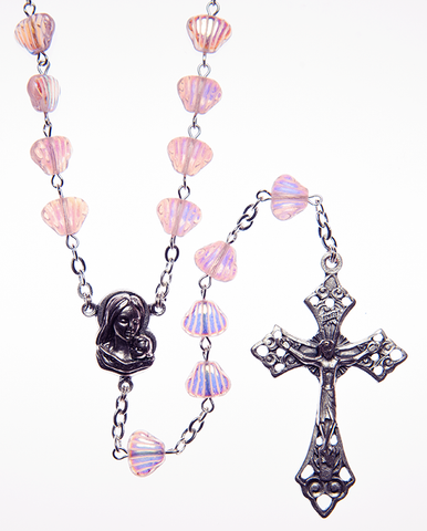 Glass Rosary with Amethyst color shell shaped beads - RM92A-16