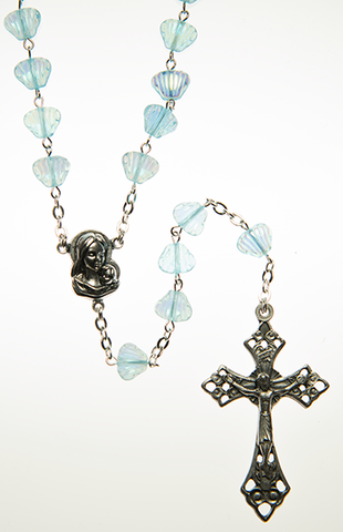 Glass Rosary with Aqua shell shaped beads - RM92A-7