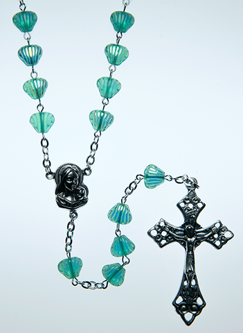 Glass Rosary with Peridot green color shell shaped beads - RM92A-18