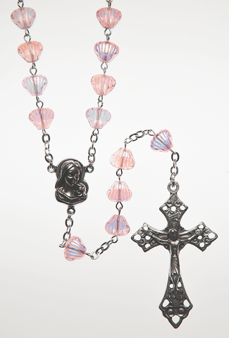 Glass Rosary with Rose color shell shaped beads - RM92A-6