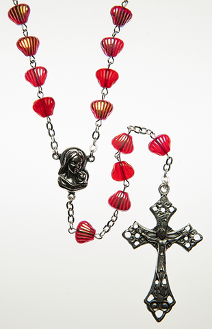 Glass Rosary with Ruby red color shell shaped beads - RM92A-10