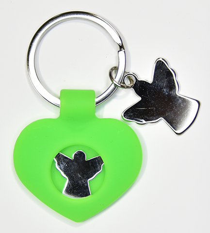 Green silicone and stainless steel keychain - Guardian Angel