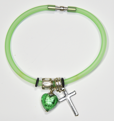 Green Silicon bracelet - genuine HUNTER GREEN Venetian Murano glass Heart