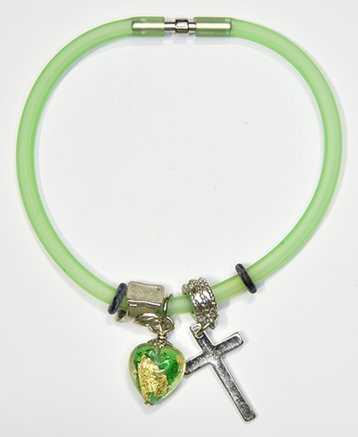 Green Silicon bracelet - genuine GOLD LEAF&GREEN Venetian Murano glass Heart