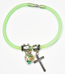 Green Silicon bracelet - genuine SILVER LEAF&GREEN Venetian Murano glass Heart