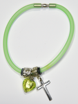 Green Silicon bracelet - genuine PERIDOT GREEN Venetian Murano glass Heart