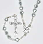 Rosary with heart beads imitation blue pearl, cord linked - RP37LA-5