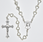 Rosary with heart shaped beads imitation pearl silver plated - RP37