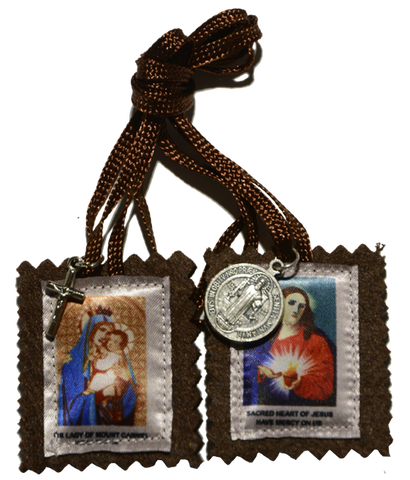 Brown Scapular with medal and Crucifix - MSCAP-P7MC