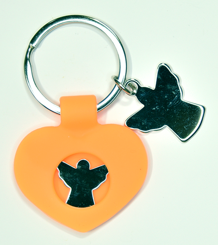 Orange silicone and stainless steel keychain - Guardian Angel
