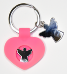 Pink silicone and stainless steel keychain - Guardian Angel