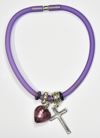 Purple Silicon bracelet - genuine AMETHYST Venetian Murano glass Heart