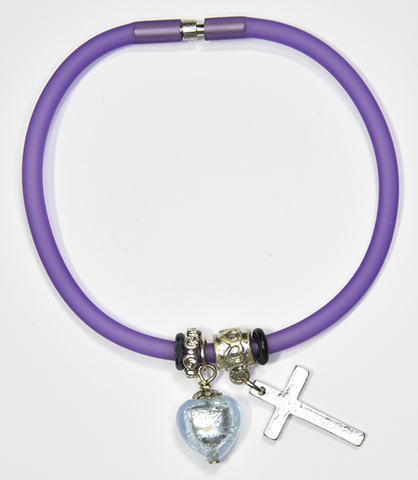 Purple Silicon bracelet - genuine AQUA Venetian Murano glass Heart
