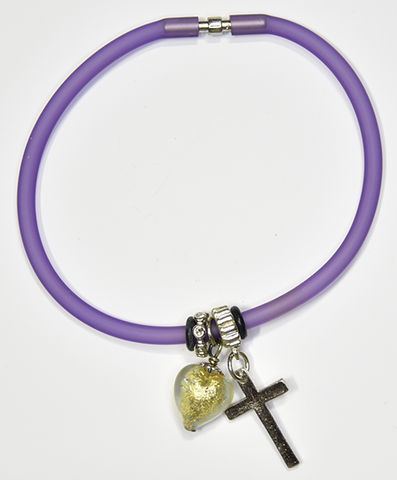 Purple Silicon bracelet - genuine GOLD LEAF Venetian Murano glass Heart