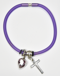Purple Silicon bracelet - genuine SILVER LEAF&AMETHYST Venetian Murano glass Heart