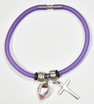 Purple Silicon bracelet - genuine SILVER LEAF&RED Venetian Murano glass Heart