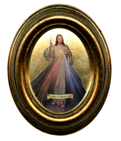 Divine Mercy - Gold Plated Oval Picture Frame - QA8012-3002