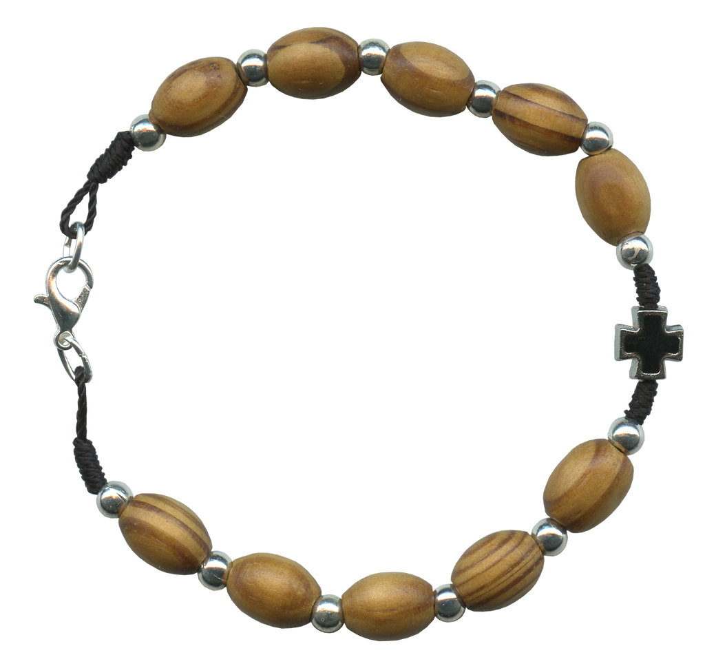 Cord Rosary Bracelet, Sliding Wood Beads, Larger bead – Graceful Rosaries