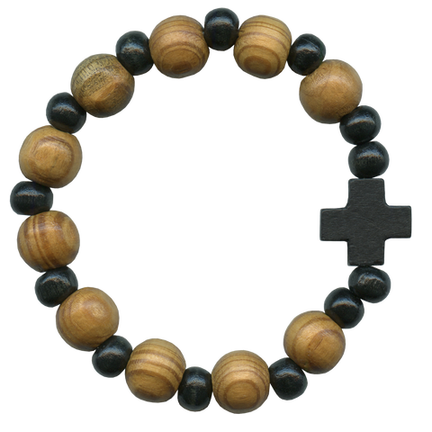 Wood rosary bracelet unisex-Bracelet chapelet en bois unisexe-Pulsera unisex rosario de madera