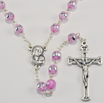 acrylic rosary pink round bead silver plated