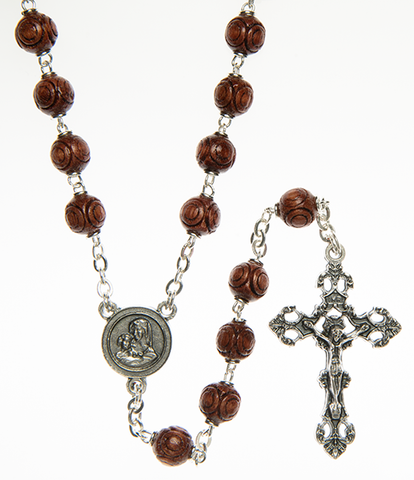 Wood rosary with carved beads - RW156T-2 Made in Italy