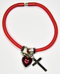 Red Silicon bracelet - genuine GARNET Venetian Murano glass Heart