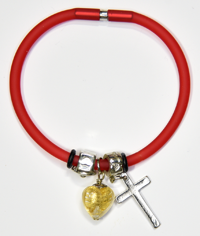 Red Silicon bracelet - genuine GOLD LEAF Venetian Murano glass Heart