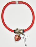 Red Silicon bracelet - genuine ROSE Venetian Murano glass Heart
