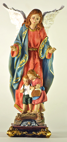 Statue of Guardian Angel with children, height 30 cm, 12".  Made in China