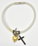 White Silicon bracelet - genuine GOLD LEAF Venetian Murano glass Heart
